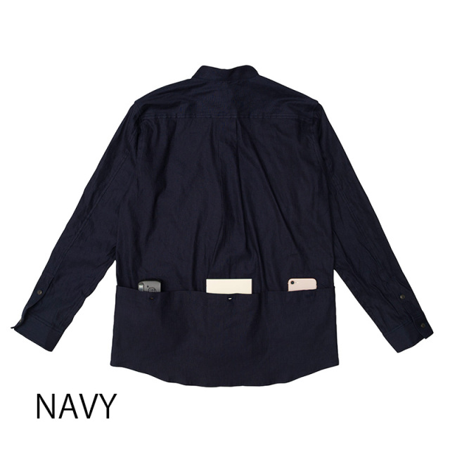 【バンドカラーシャツ】ロングスリーブ リネン レーヨン 吸汗速乾 接触冷感 バックポケット 日本製 No.2272