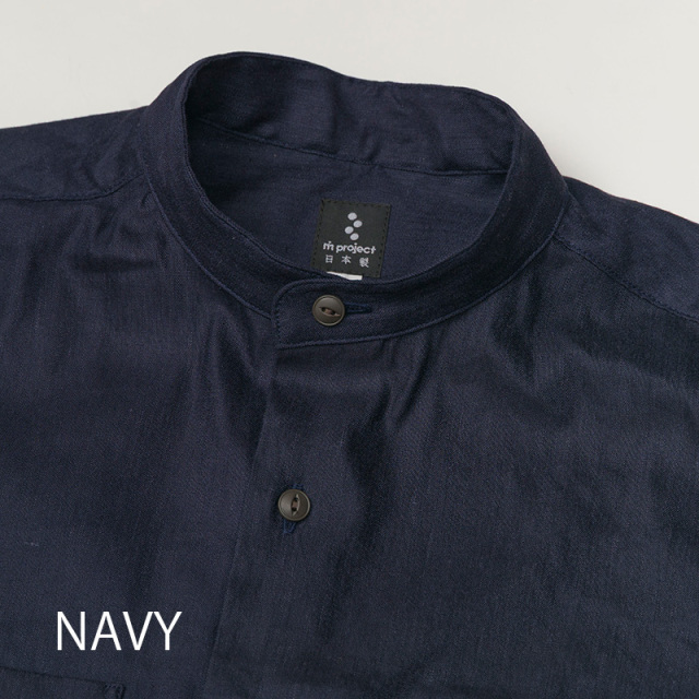 【バンドカラーシャツ】ロングスリーブ リネン レーヨン 吸汗速乾 接触冷感 バックポケット 日本製 No.2272