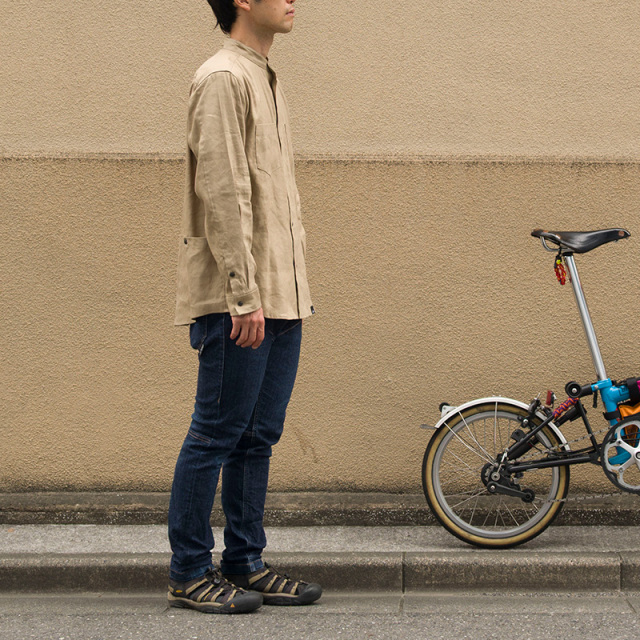 【バンドカラーシャツ】ロングスリーブ リネン レーヨン 吸汗速乾 接触冷感 バックポケット 日本製 No.2272