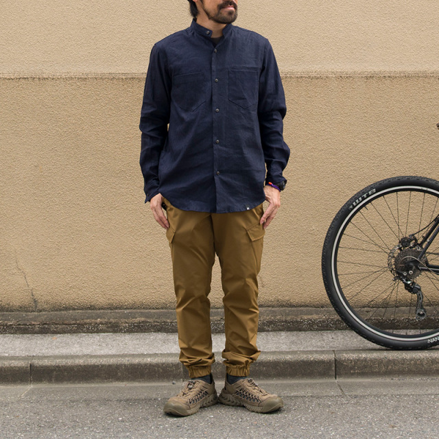 【バンドカラーシャツ】ロングスリーブ リネン レーヨン 吸汗速乾 接触冷感 バックポケット 日本製 No.2272
