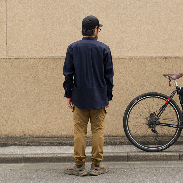 【バンドカラーシャツ】ロングスリーブ リネン レーヨン 吸汗速乾 接触冷感 バックポケット 日本製 No.2272