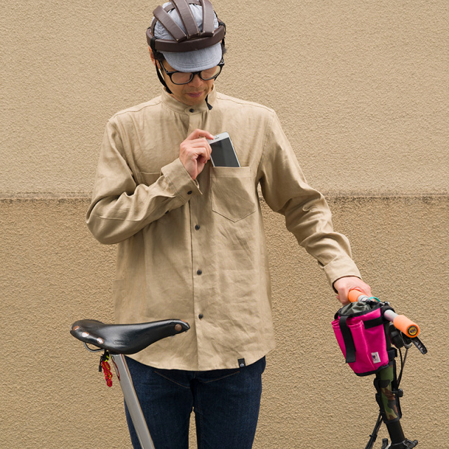 【バンドカラーシャツ】ロングスリーブ リネン レーヨン 吸汗速乾 接触冷感 バックポケット 日本製 No.2272