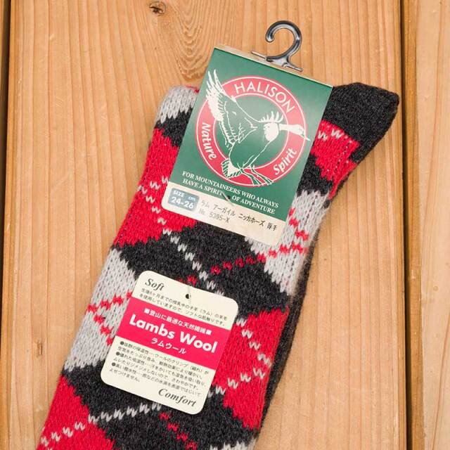 【HALISON ニッカホーズ】ラムウール 厚手 アーガイル 膝上丈 ソックス  日本製