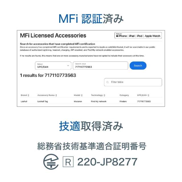 Loshall Tag　位置情報タグ（iOS用/Apple「探す」対応）