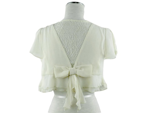 ボレロ　結婚式　バックリボン＆レースが可愛いシフォン＆レースボレロ　ベージュ