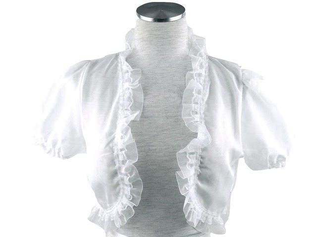 ボレロ　結婚式　重ねフリルが上品な可愛らしいバールン袖シフォンボレロ　白