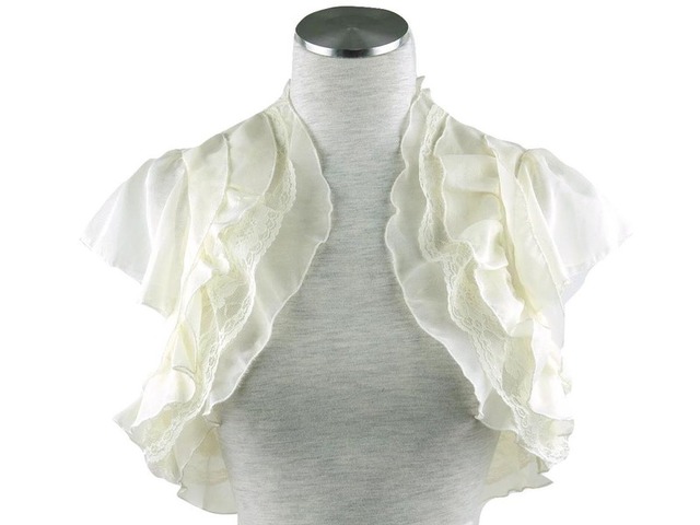 ボレロ　結婚式　シフォン＆レース重ねフリルが可愛いボレロ　ベージュ