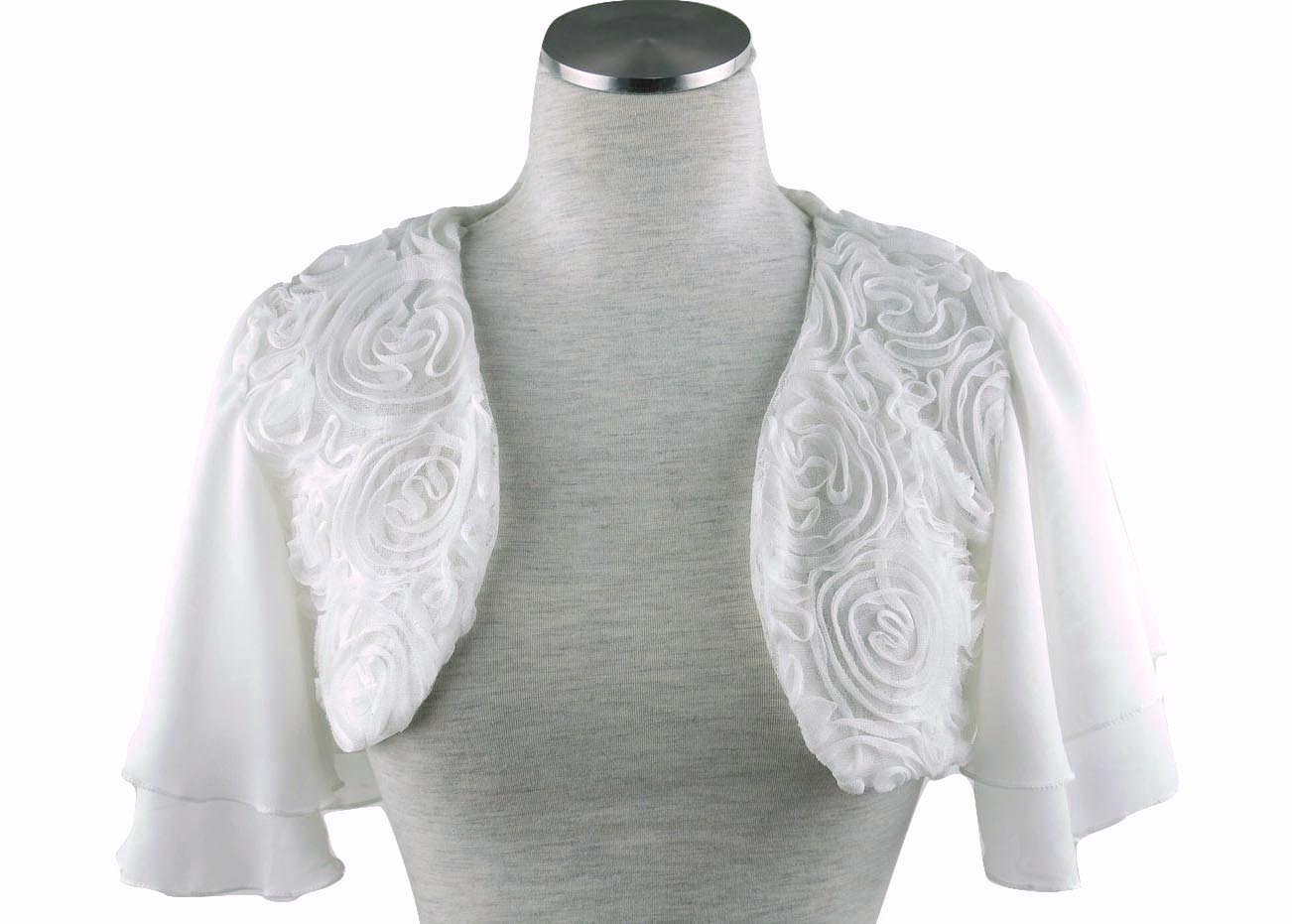 ボレロ　結婚式 立体薔薇がエレガントなフォンボレロ 白