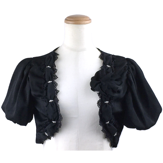 サテン×レース×パールのキュートなボレロ　黒