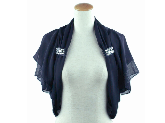 ボレロ　結婚式　ビジューが華やか　シフォン＆ラメ入りゆったりボレロ　紺