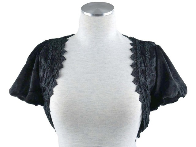 ボレロ　結婚式　レースが素敵な華やかベロアボレロ　 黒