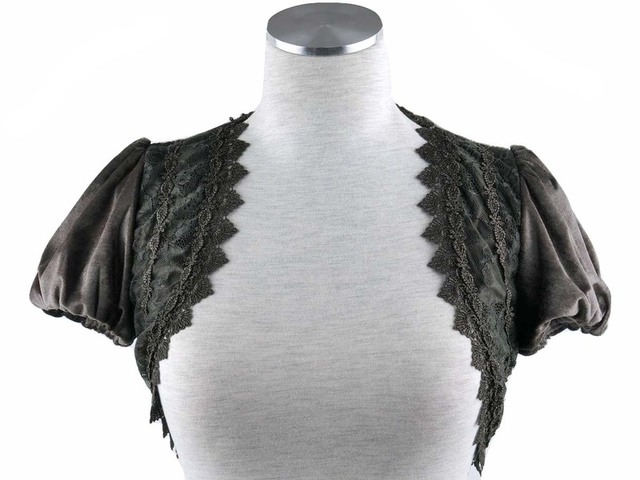 ボレロ　結婚式　レースが素敵な華やかベロアボレロ　 ブラウン