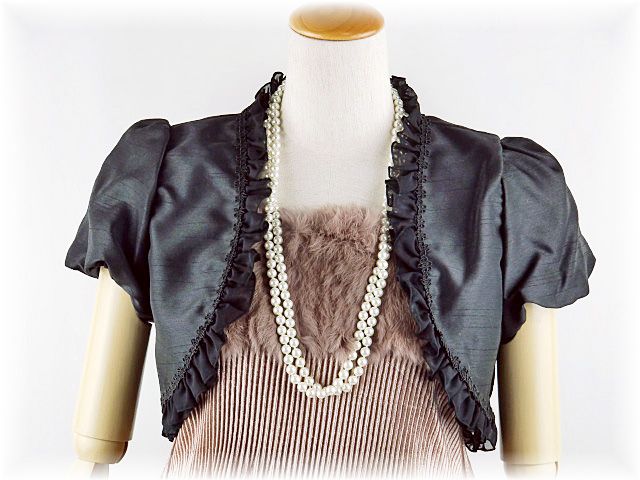 ボレロ　華やかシフォンフリル　シャンタンボレロ 　黒