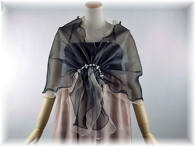 ボレロ　ショール　オーガンジー2枚合わせのパールが素敵なショール　黒　