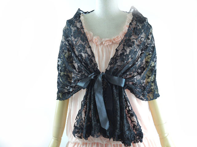 ボレロ　総レース 　総レースの清楚なショール　黒