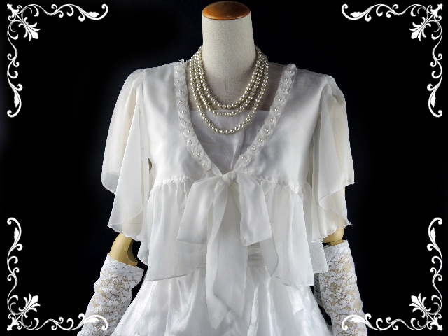 ボレロ　パール付　小花が素敵な清楚　白