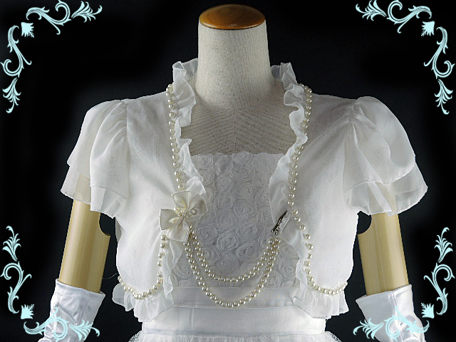 レースボレロ&シフォン パールラインが素敵　リボン付きパールチェーン付属　白