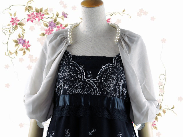 ボレロ　パール　襟元パールが素敵なふんわりシフォンボレロ　ベージュ