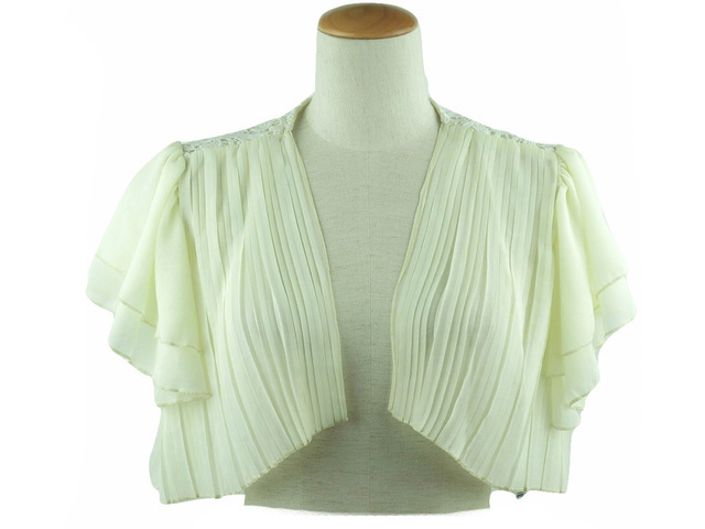 ボレロ 結婚式 ふんわりラッフル袖が可愛らしいシフォン＆レースが上品なボレロ　