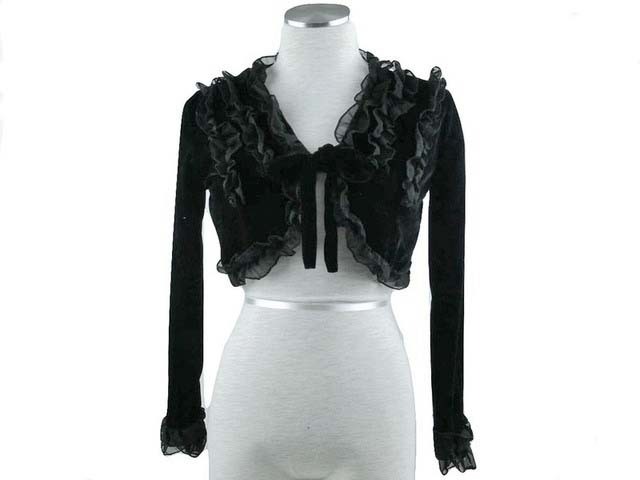 ボレロ　結婚式　シフォンフリルが素敵なベロアボレロ  黒