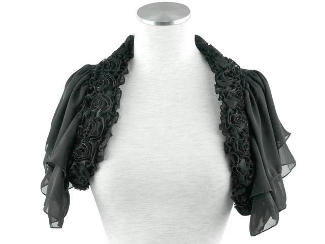 ボレロ　結婚式　華やかな薔薇モチーフが素敵なふんわりティアード袖のフォン＆レースボレロ