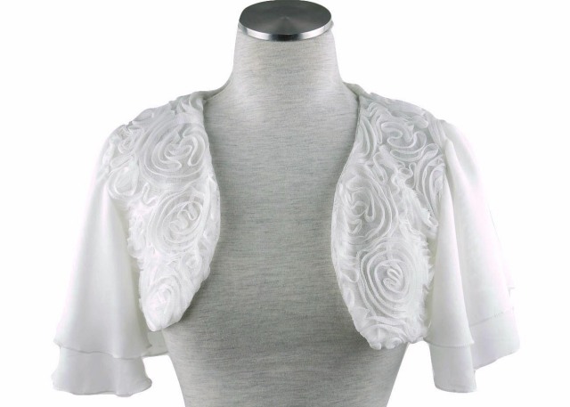 ボレロ　結婚式 立体薔薇がエレガントなフォンボレロ 白