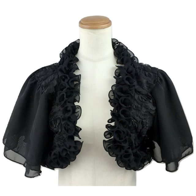 ボレロ　結婚式 華やかな薔薇が上品なシフォンボレロ 黒