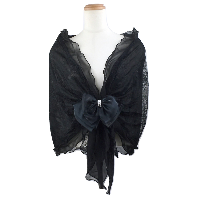 レース＆シフォンの清楚なショール　黒
