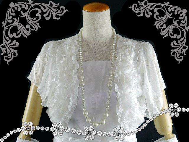 ボレロ　バラ　うっすらストライプの薔薇モチーフボレロ　白