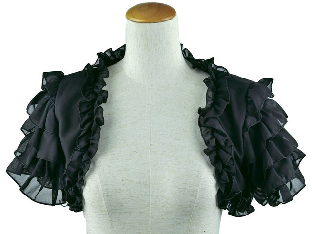 ボレロ　結婚式　５段ティアードスリーブのキュートなボレロ　黒