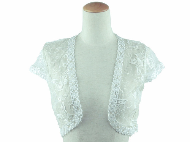 ボレロ　結婚式　パピヨン刺繍がエレガントなレースボレロ　白