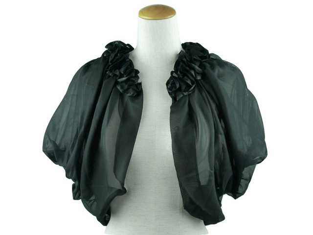 ボレロ　結婚式　華やかな襟元フリルが素敵なボレロ　黒