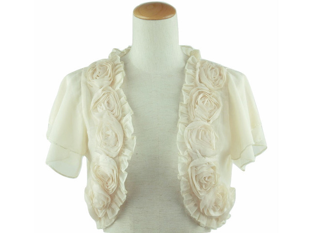 ボレロ　結婚式　薔薇モチーフ＆ティアード袖が可愛いボレロ　ベージュ