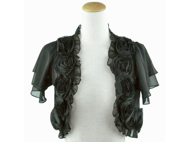 ボレロ　結婚式　薔薇モチーフ＆ティアード袖が可愛いボレロ　黒