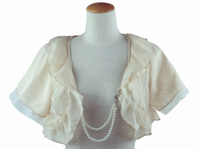 ボレロ　結婚式　シフォン＆レースフリルが素敵なボレロ　ベージュ