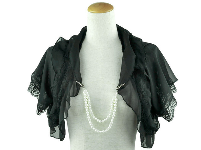 ボレロ　結婚式　シフォン＆レースフリルが素敵なボレロ　黒