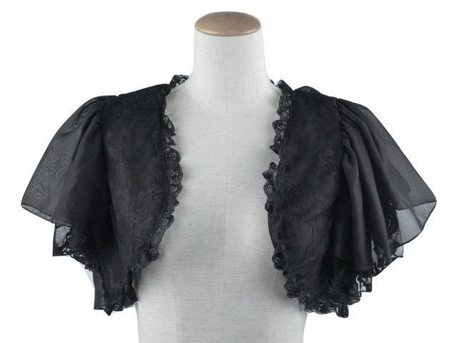 ボレロ　結婚式　薔薇レース＆シフォンの背中ティアードボレロ　黒