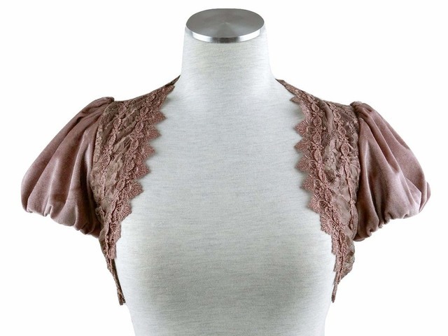 ボレロ　結婚式　レースが素敵な華やかベロアボレロ　 ピンク