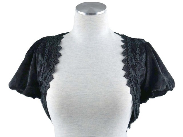 ボレロ　結婚式　レースが素敵な華やかベロアボレロ　 黒