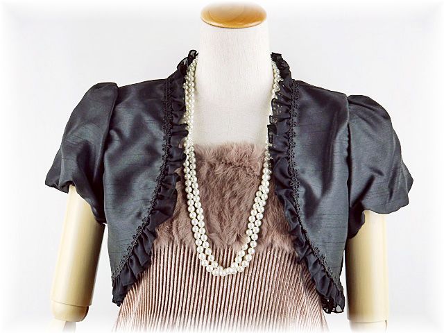 ボレロ　華やかシフォンフリル　シャンタンボレロ 　黒