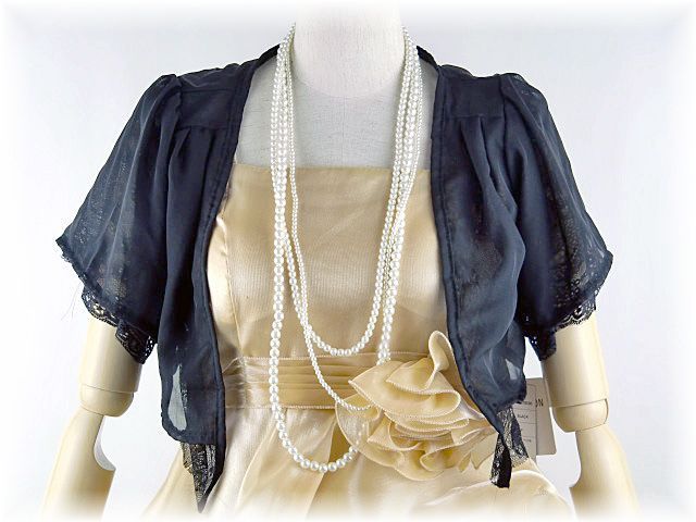 ボレロ　レース使いが素敵なシフォンの清楚なボレロ　黒