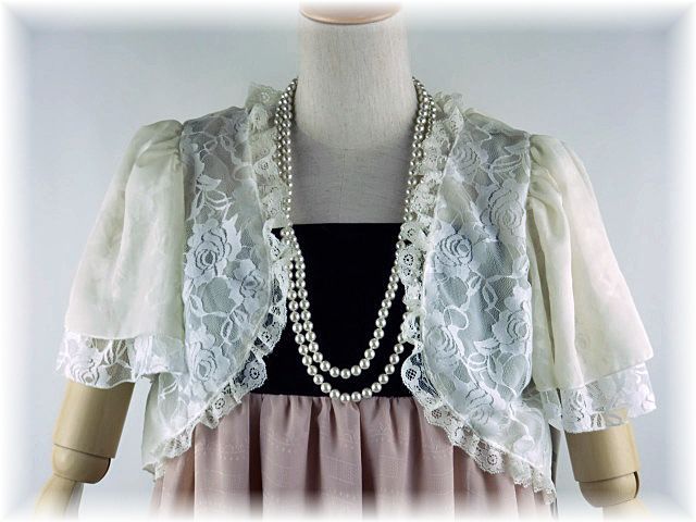 ボレロ　バラ　背中ティアード　薔薇レース＆シフォンのキュートボレロ　オフホワイト