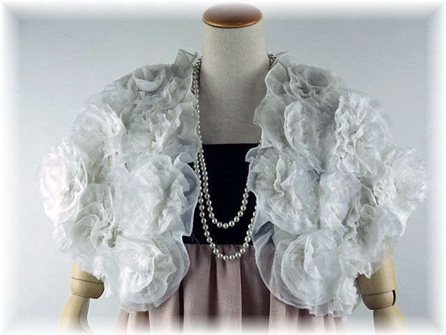 ボレロ　バラ　2way 薔薇で埋め尽くされたシフォンボレロ＆総レース花柄ボレロ　白