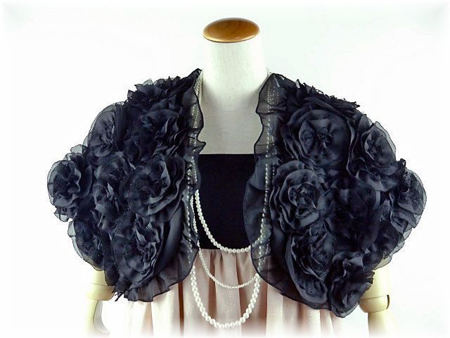 ボレロ　バラ　2way 薔薇で埋め尽くされたシフォンボレロ＆総レース花柄ボレロ　黒