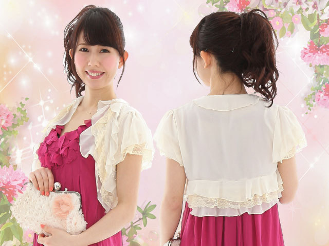 ボレロ　レース 　シフォン＆レースフリルが素敵なボレロ　ベージュ　