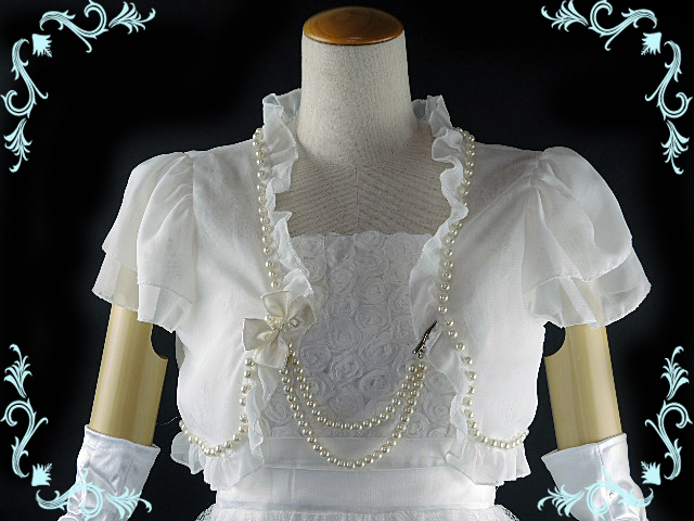レースボレロ&シフォン パールラインが素敵　リボン付きパールチェーン付属　白