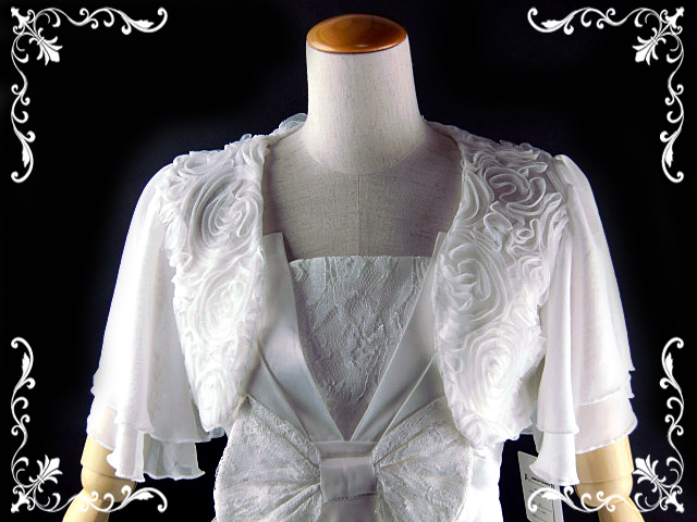 ボレロ　薔薇が素敵なティアード袖のボレロ　白