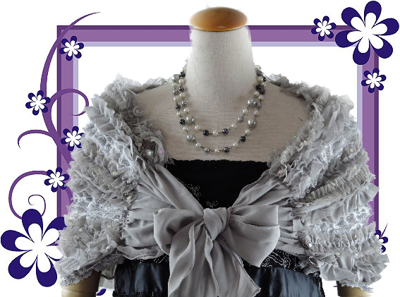 ボレロ　ショール　レースとフリルが可愛いスパンコール散りばめショール　グレー