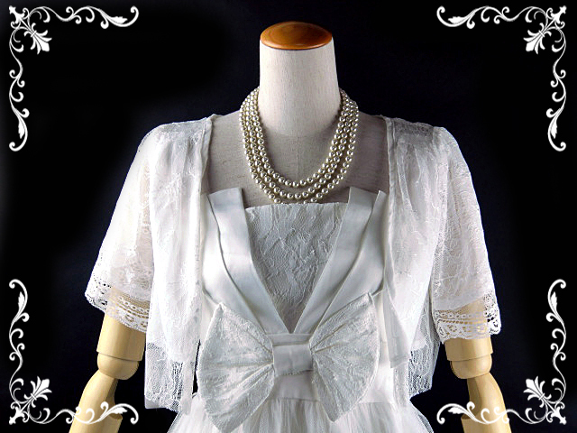 2way 総レース＆シフォンのリバーシブルボレロ　白