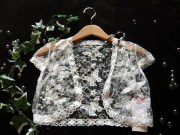 ボレロ　パピヨン刺繍が素敵なシフォンフリルボレロ　白